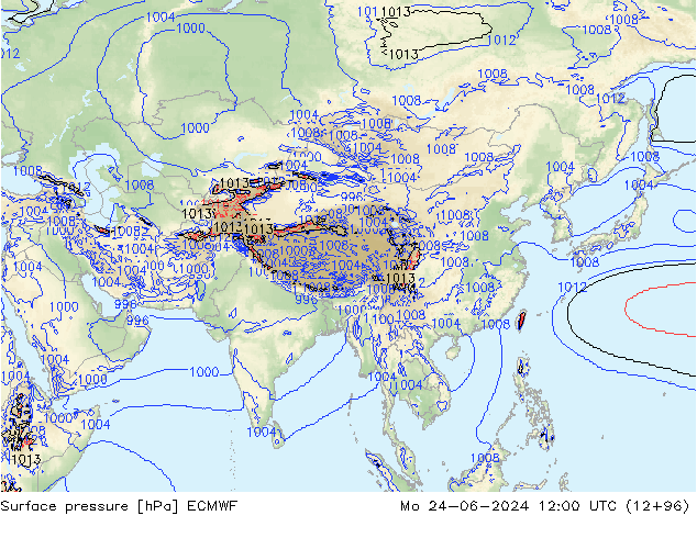 Pressione al suolo ECMWF lun 24.06.2024 12 UTC