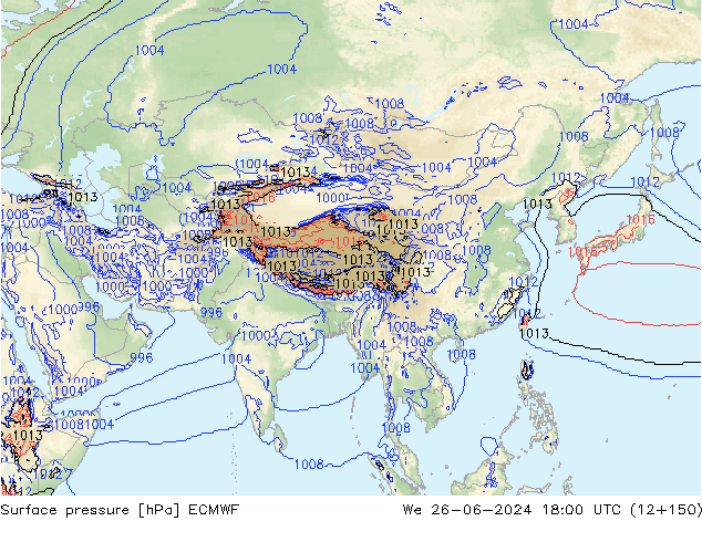 Surface pressure ECMWF We 26.06.2024 18 UTC