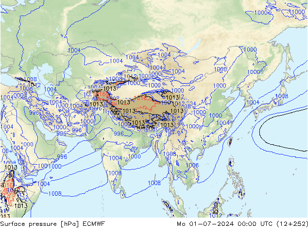 Pressione al suolo ECMWF lun 01.07.2024 00 UTC