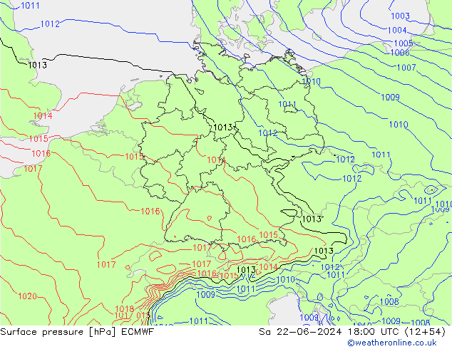 Atmosférický tlak ECMWF So 22.06.2024 18 UTC