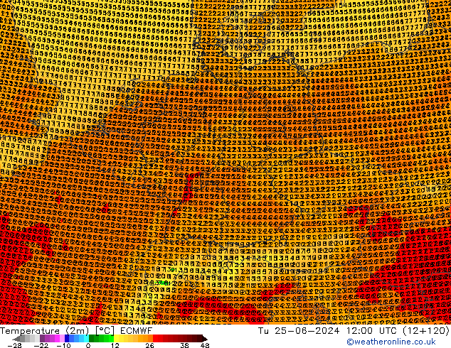 Temperatuurkaart (2m) ECMWF di 25.06.2024 12 UTC