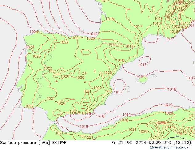 Pressione al suolo ECMWF ven 21.06.2024 00 UTC