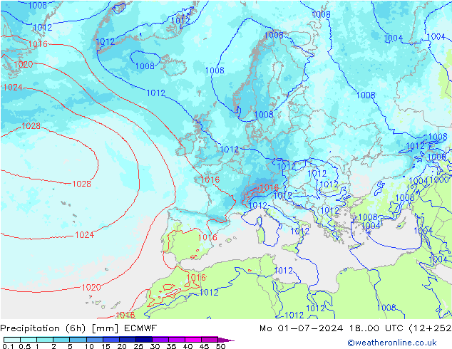 Totale neerslag (6h) ECMWF ma 01.07.2024 00 UTC