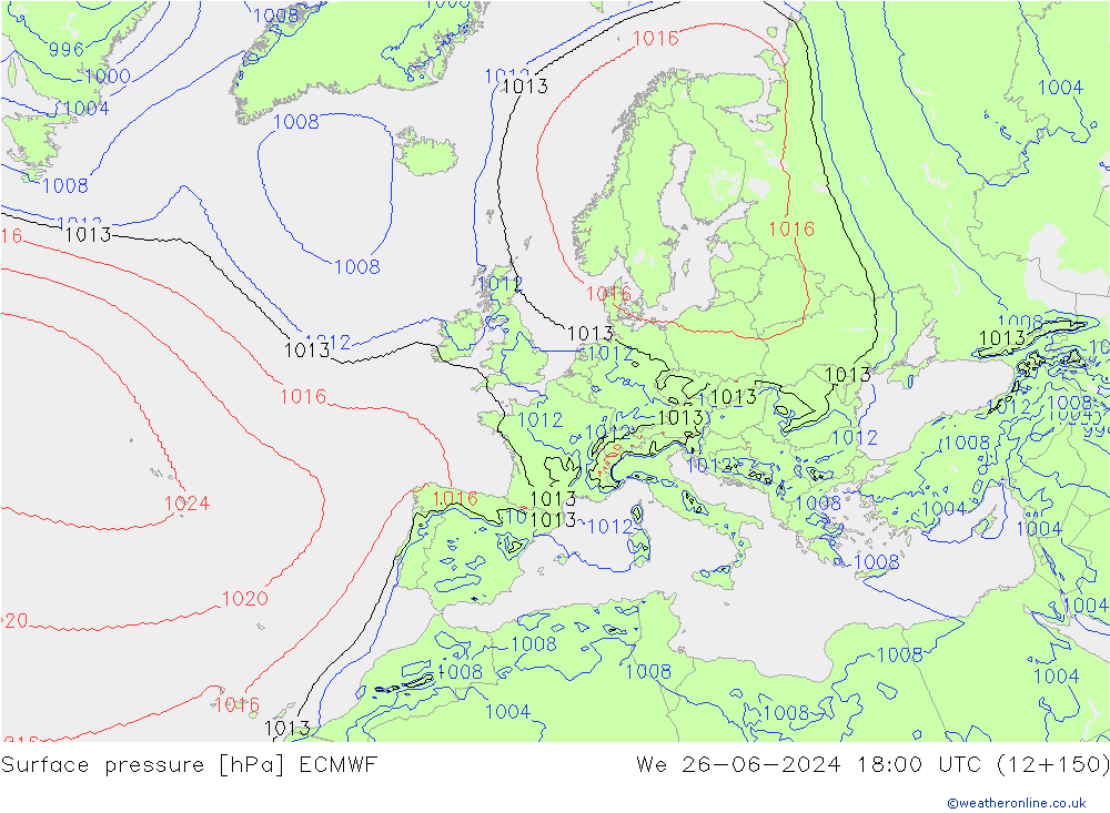 Presión superficial ECMWF mié 26.06.2024 18 UTC