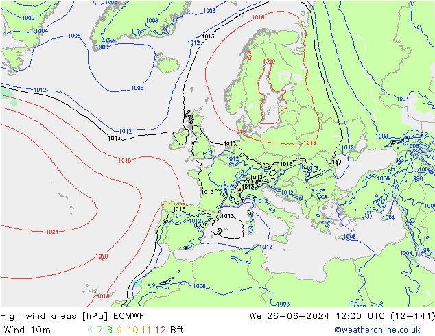 High wind areas ECMWF ср 26.06.2024 12 UTC