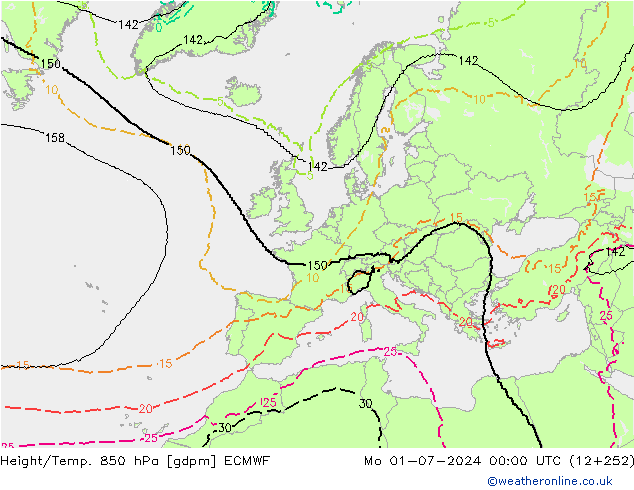 Height/Temp. 850 hPa ECMWF Po 01.07.2024 00 UTC