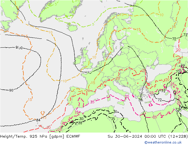 Géop./Temp. 925 hPa ECMWF dim 30.06.2024 00 UTC