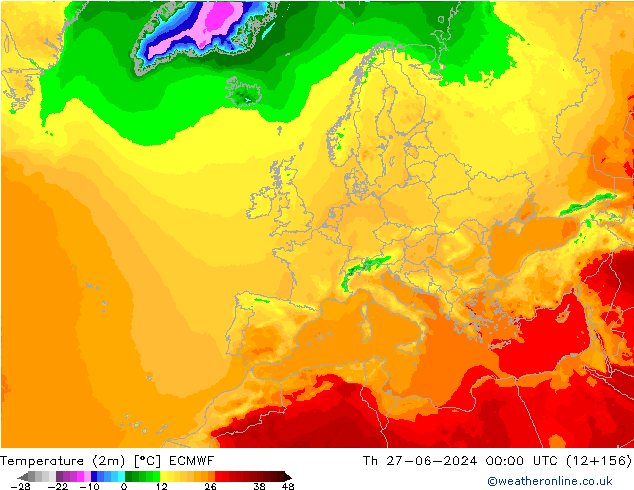 Temperature (2m) ECMWF Th 27.06.2024 00 UTC