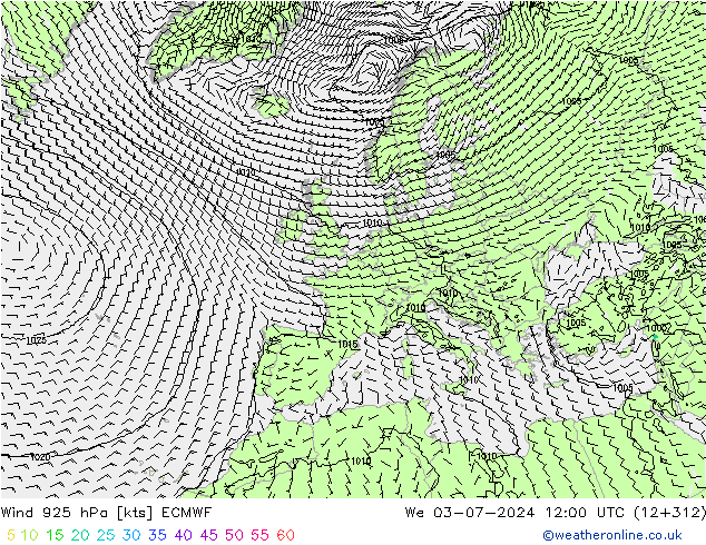 Wind 925 hPa ECMWF wo 03.07.2024 12 UTC