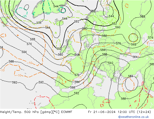 Height/Temp. 500 hPa ECMWF pt. 21.06.2024 12 UTC