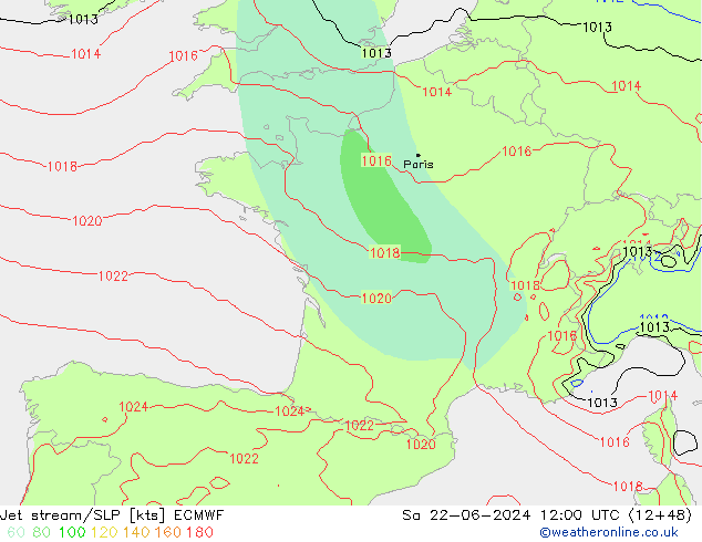 Polarjet/Bodendruck ECMWF Sa 22.06.2024 12 UTC