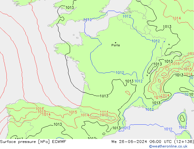 Surface pressure ECMWF We 26.06.2024 06 UTC