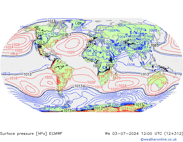 Surface pressure ECMWF We 03.07.2024 12 UTC