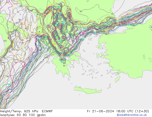 Height/Temp. 925 hPa ECMWF ven 21.06.2024 18 UTC