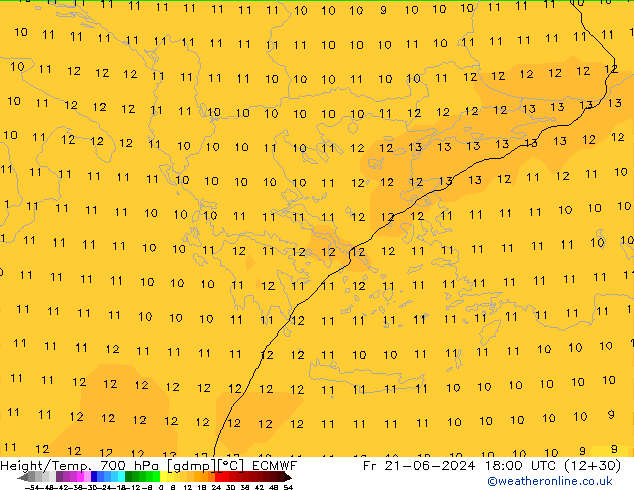 Height/Temp. 700 hPa ECMWF ven 21.06.2024 18 UTC