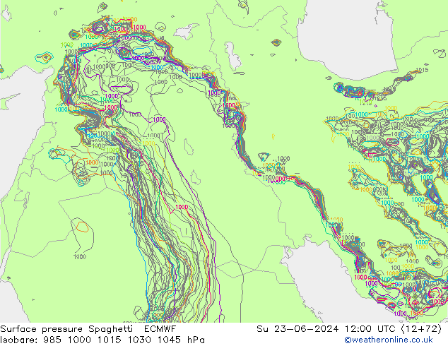 Surface pressure Spaghetti ECMWF Su 23.06.2024 12 UTC