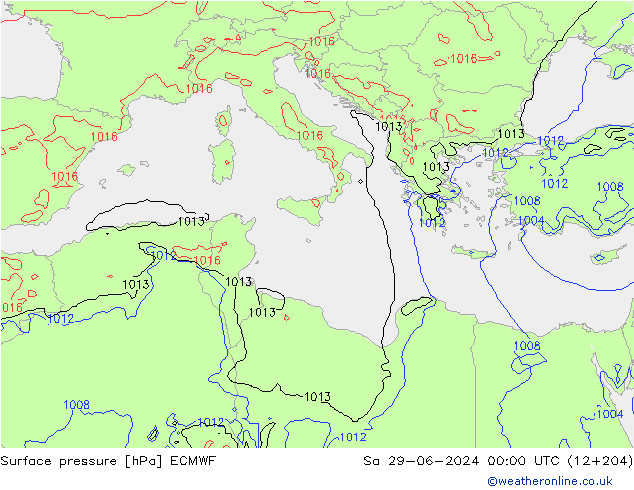 Surface pressure ECMWF Sa 29.06.2024 00 UTC