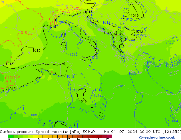 Pressione al suolo Spread ECMWF lun 01.07.2024 00 UTC