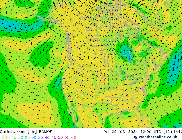 Surface wind ECMWF We 26.06.2024 12 UTC