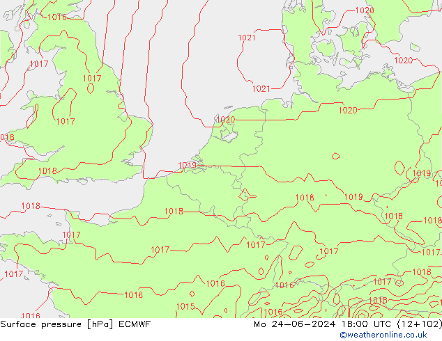 pressão do solo ECMWF Seg 24.06.2024 18 UTC