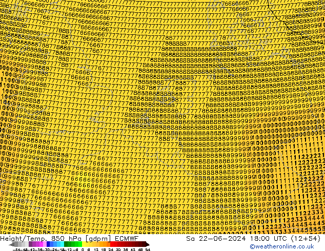 Hoogte/Temp. 850 hPa ECMWF za 22.06.2024 18 UTC