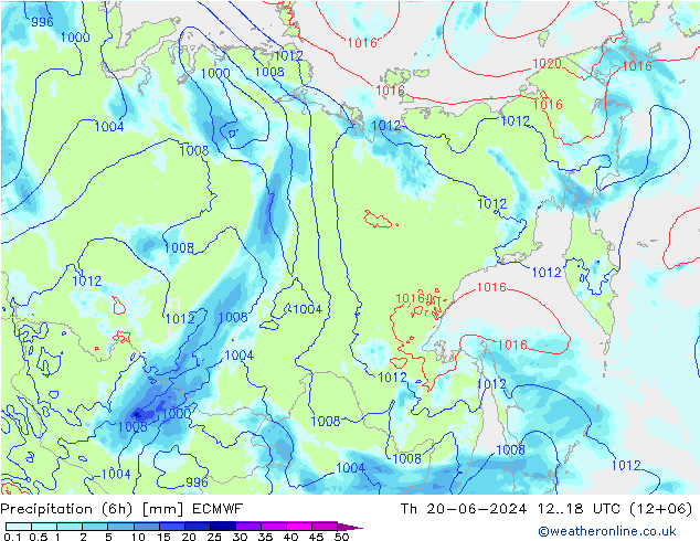 Precipitation (6h) ECMWF Th 20.06.2024 18 UTC