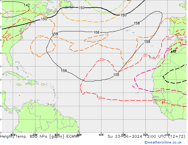 Height/Temp. 850 hPa ECMWF dom 23.06.2024 12 UTC