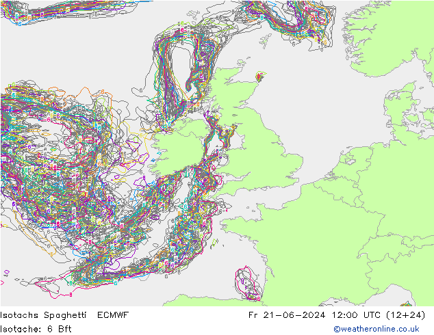 Isotachs Spaghetti ECMWF Fr 21.06.2024 12 UTC