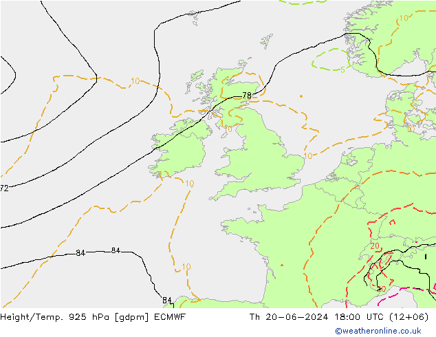 Height/Temp. 925 гПа ECMWF чт 20.06.2024 18 UTC