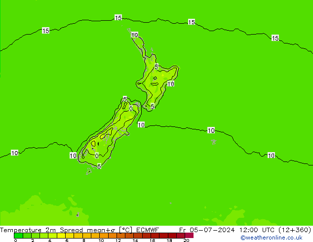 Temperaturkarte Spread ECMWF Fr 05.07.2024 12 UTC