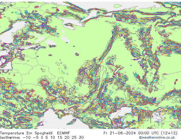 Sıcaklık Haritası 2m Spaghetti ECMWF Cu 21.06.2024 00 UTC