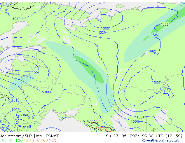 Straalstroom/SLP ECMWF zo 23.06.2024 00 UTC