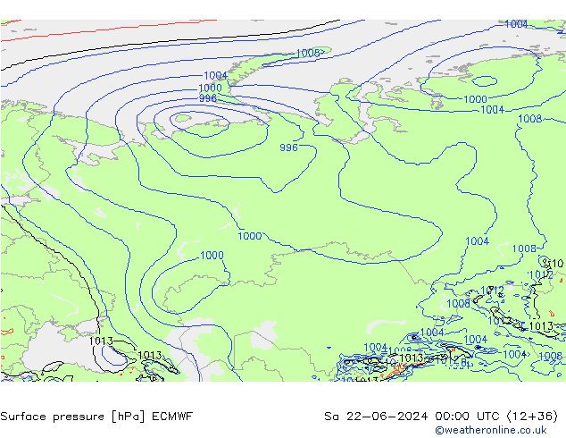 Presión superficial ECMWF sáb 22.06.2024 00 UTC