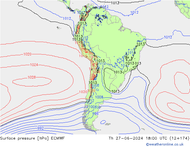 Pressione al suolo ECMWF gio 27.06.2024 18 UTC