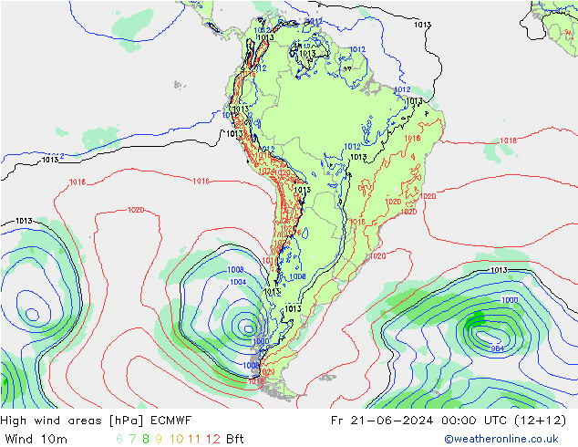 High wind areas ECMWF Fr 21.06.2024 00 UTC