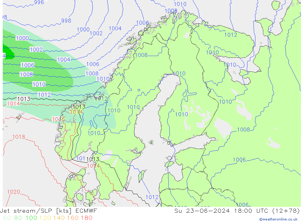 Polarjet/Bodendruck ECMWF So 23.06.2024 18 UTC