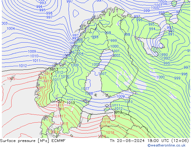 Atmosférický tlak ECMWF Čt 20.06.2024 18 UTC