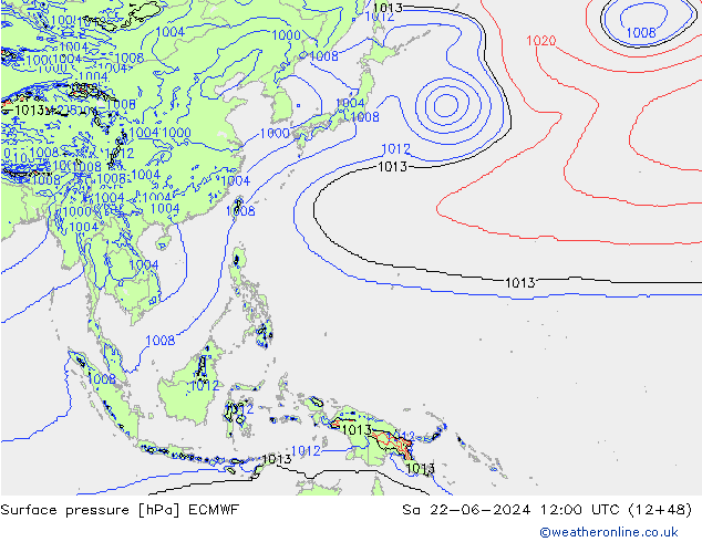 Bodendruck ECMWF Sa 22.06.2024 12 UTC