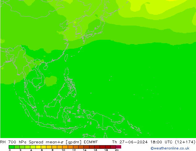 RH 700 гПа Spread ECMWF чт 27.06.2024 18 UTC