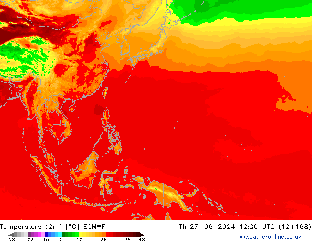 Temperatura (2m) ECMWF gio 27.06.2024 12 UTC
