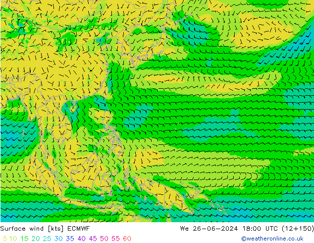 Vent 10 m ECMWF mer 26.06.2024 18 UTC