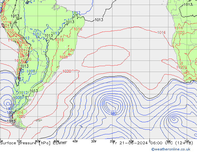 Luchtdruk (Grond) ECMWF vr 21.06.2024 06 UTC