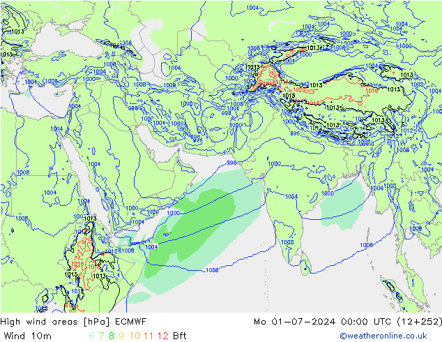 High wind areas ECMWF 星期一 01.07.2024 00 UTC