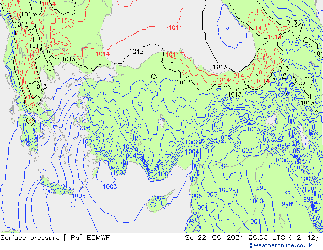Pressione al suolo ECMWF sab 22.06.2024 06 UTC