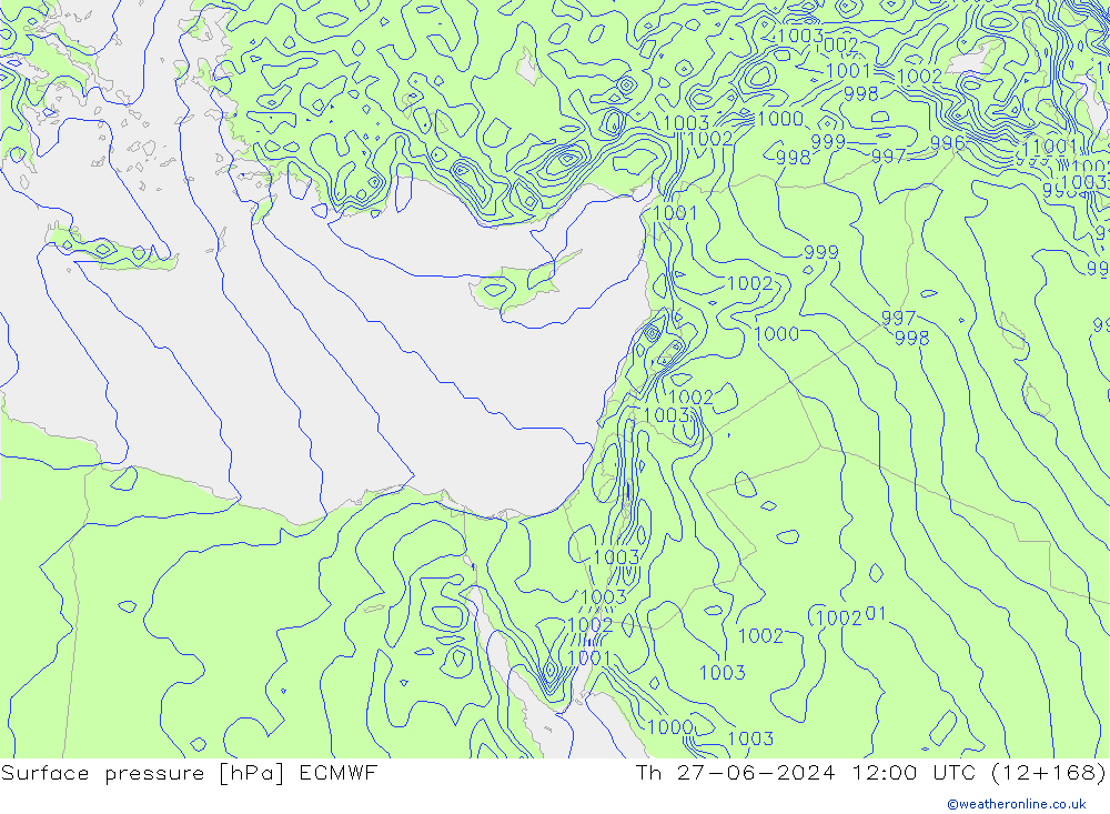 Pressione al suolo ECMWF gio 27.06.2024 12 UTC