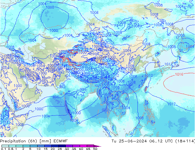 Yağış (6h) ECMWF Sa 25.06.2024 12 UTC