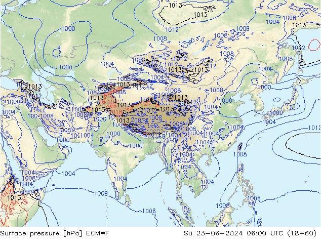 Atmosférický tlak ECMWF Ne 23.06.2024 06 UTC