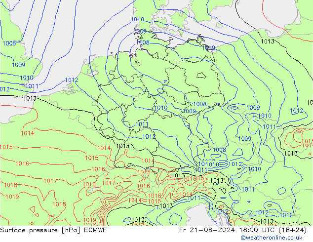 地面气压 ECMWF 星期五 21.06.2024 18 UTC