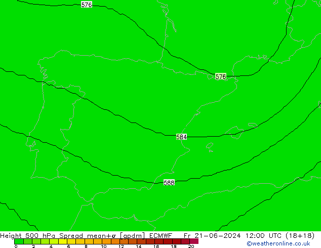 Height 500 hPa Spread ECMWF Pá 21.06.2024 12 UTC