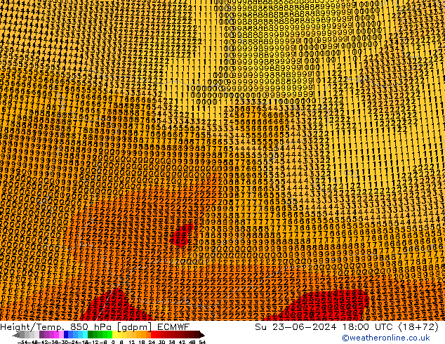 Height/Temp. 850 hPa ECMWF Su 23.06.2024 18 UTC